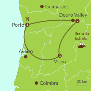 Detailed map of PO13 Porto Douro Valley and Dao Tour
