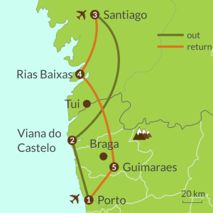 Detailed map of PO3 Camino Portugues from Porto Tour