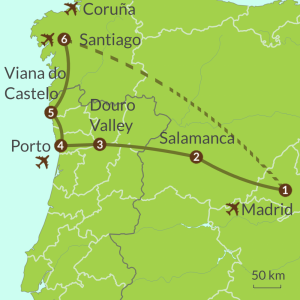 Detailed map of PO5 Madrid Porto Santiago Tour
