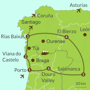 Detailed map of PO6 Cross Border Tour North Portugal and Spain