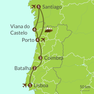 Detailed map of PO8 Camino Portugues from Lisboa Tour