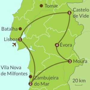 Map of Alentejo self-drive tour