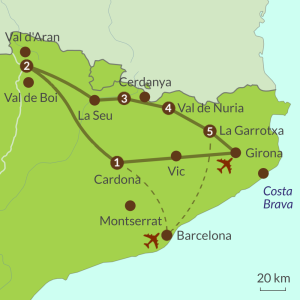 Map of Catalonia Pyrenees Touring Itinerary