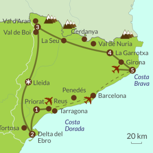 Map of Catalonia touring itinerary