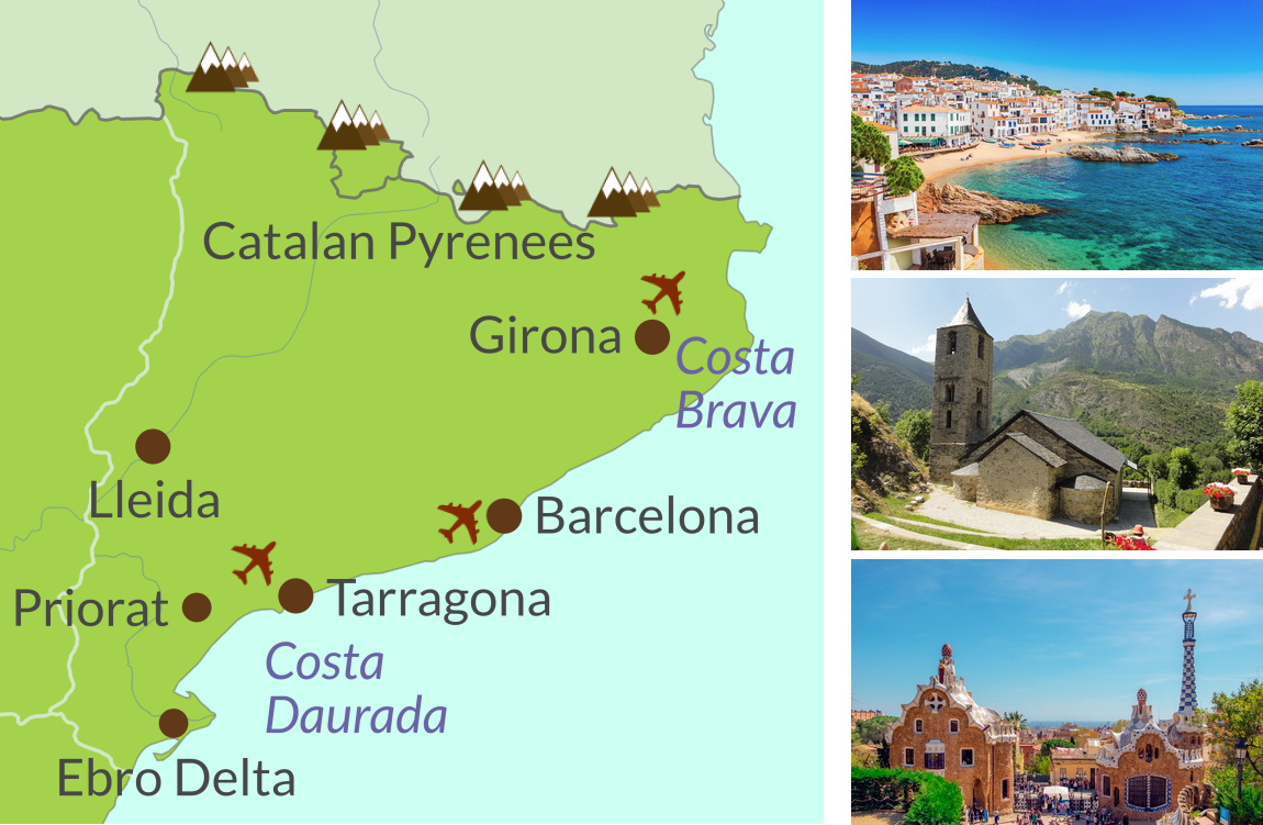 Map and photos touring in Catalonia